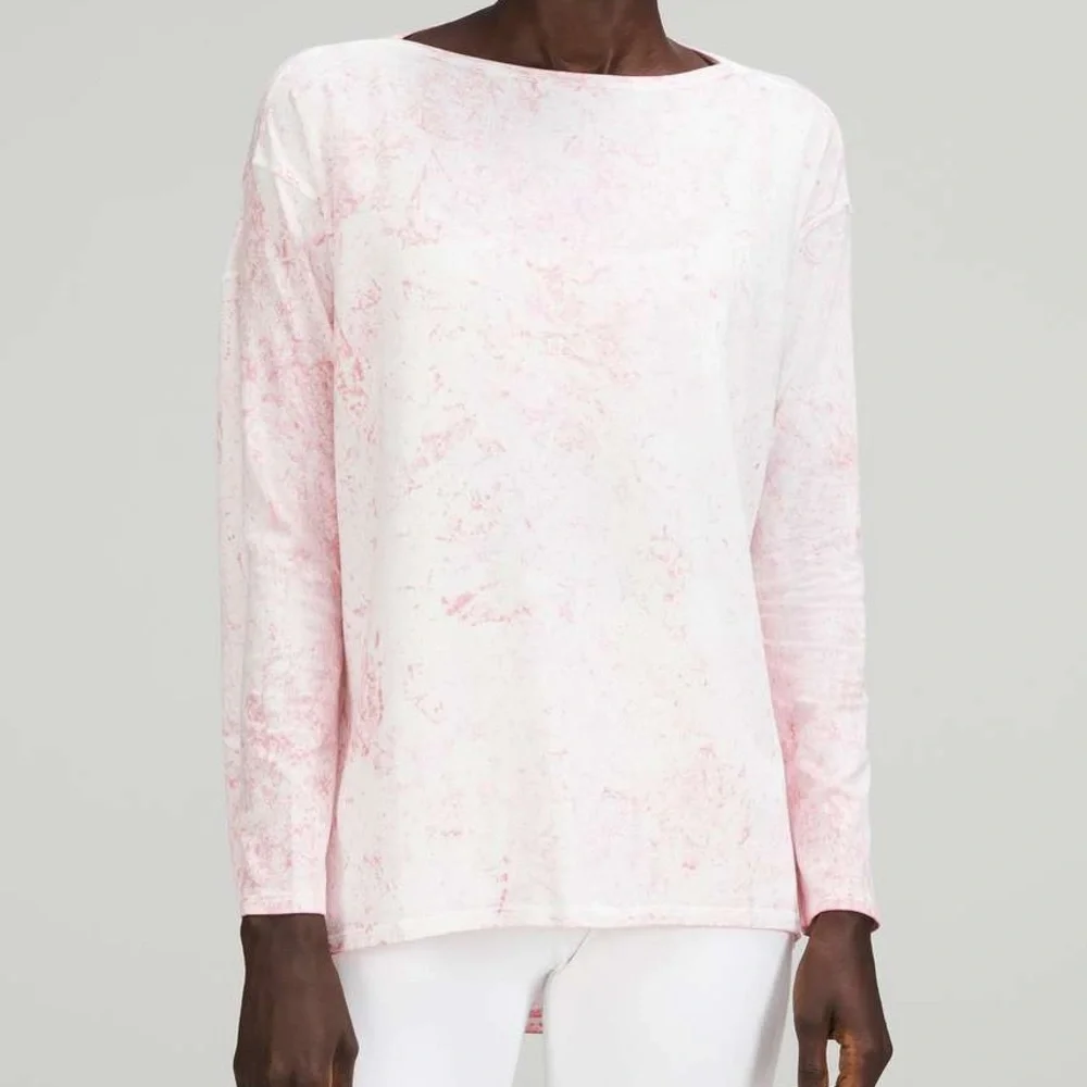 Lululemon Back in Action Long Sleeve Shirt Vitasea Cirrus Wash White Pink Peony